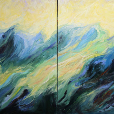 Rhythm in Shades of Blue, 30x60 Diptych, Oil on Canvas