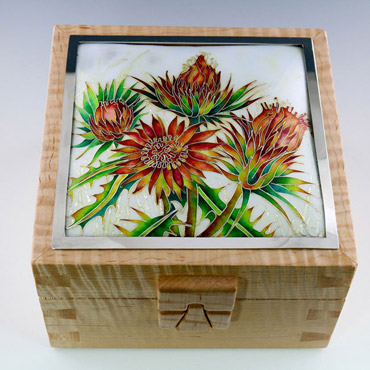 Thistle Jewelry Box, Curly Maple, 6x6x4, Box Made by Richard Gagne (Private Collection)
