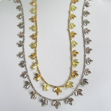 Autumn 1 & 2, Gold Leaf Necklace, 18kt, 14kt White Gold, 22kt, 18kt Yellow Gold