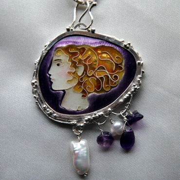 Purple Goddess, Fine Silver, Enamel, Amethyst, Pearl